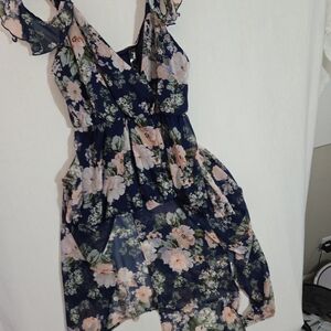 ISSI Navy Floral Dress with Ruffle Sleeves